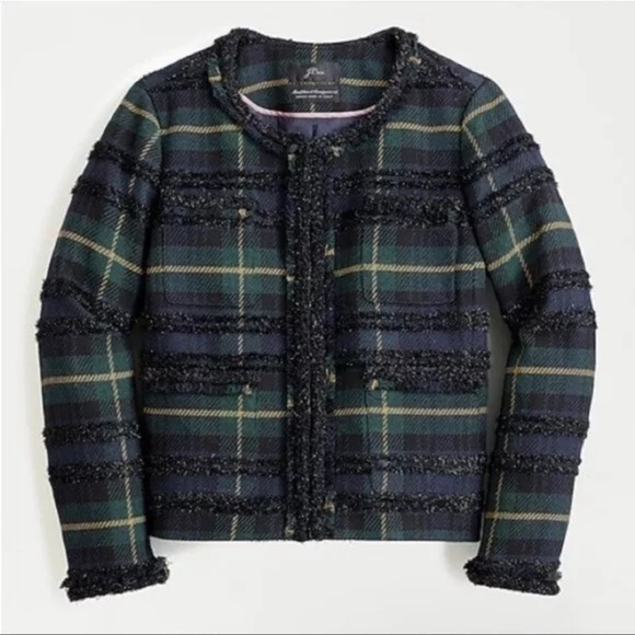 J.Crew Lady Jacket in Lurex Watch Plaid Fringe Blazer Holiday - Picture 4 of 4